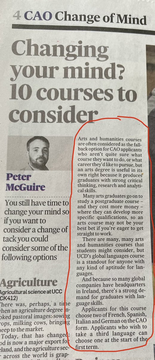 Always great to see someone outside of ⁦@ucdslcl⁩ praising the ⁦@HumanitiesUCD⁩ programme! AND you can study Linguistics with us, too. #CAO #ChangeOfMind ⁦@PeterMcGuireIE⁩