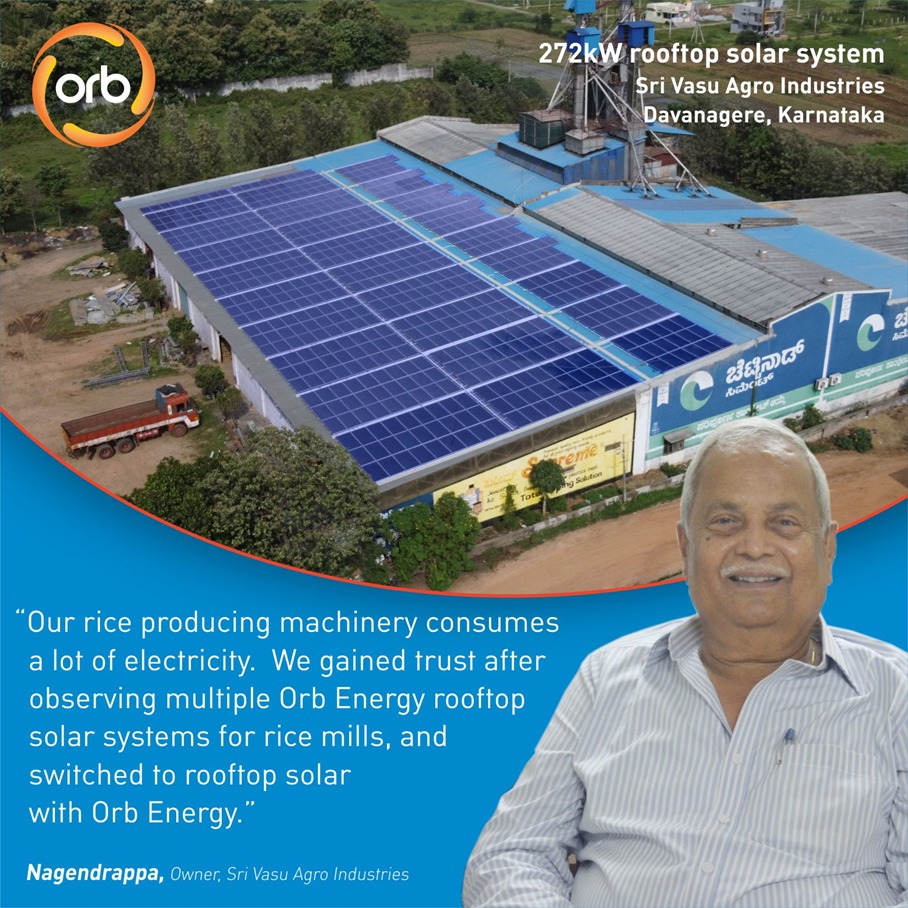 Orb_Energy's tweet photo. 272 kW #rooftopsolarsystem for Sri Vasu #Agro from @orbenergy which saves them INR 28 lakhs on their electricity bill every year. This #rooftop system also offsets 350 tonnes of CO2 per annum.
Call us on our toll-free number 1800-121-2282 or visit https://t.co/7zvOppW9Db https://t.co/4CfTmRNaR9