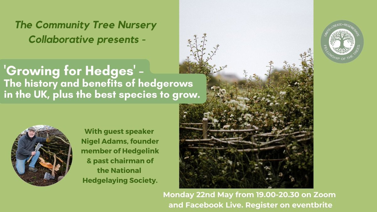 FellowshipTrees's tweet image. &apos;Growing for Hedges&apos; is the next Community Tree Nursery Collaborative webinar on 22/5/23 from 19.00 on Zoom. With guest speaker Nigel Adams, founder member of &apos;Hedgelink&apos;.  Book here via Eventbrite: eventbrite.co.uk/e/633243427137 #hedgerows #communitytreenurseries