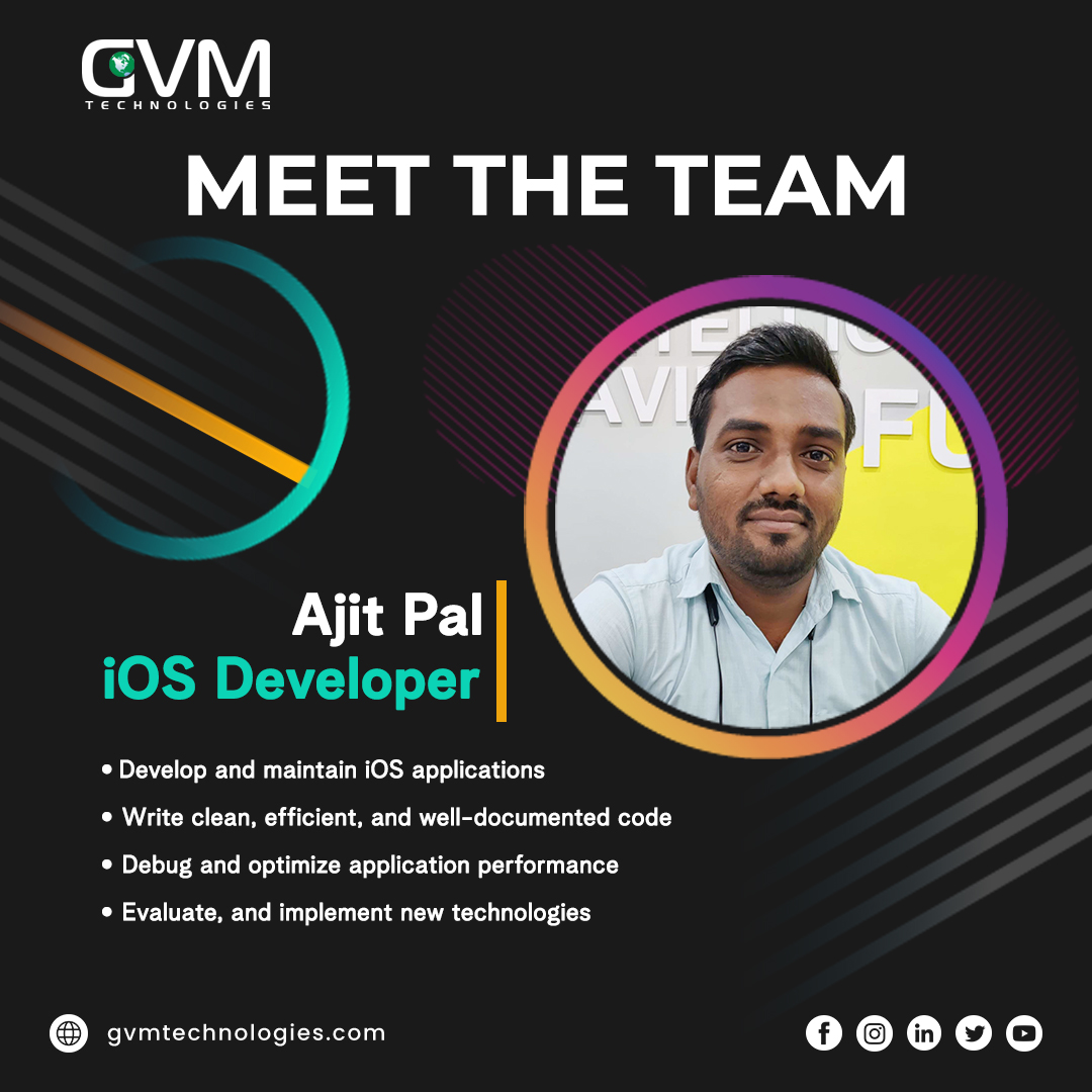 Meet Ajit Pal, our brilliant iOS developer who brings life to our mobile apps! With his expertise and experience, he is dedicated to delivering cutting-edge iOS applications. 

#MeetTheTeam #iOSDeveloper #MobileApps #Expertise #Experience #iosdevelopment #iPhoneAppDevelopment