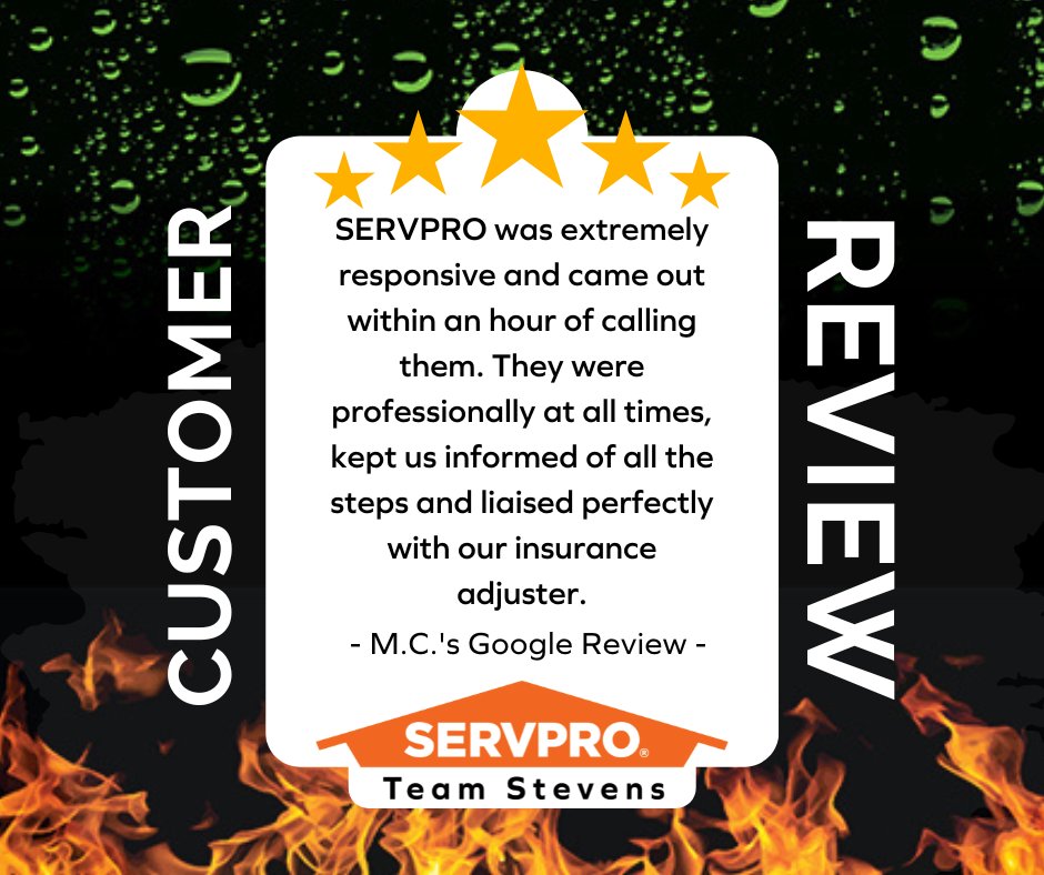 It's #TestimonialTuesday! We appreciate the numerous new reviews we've received! Check out one of our newest!
#servproteamstevens #SERVPRO #heretohelp #LikeItNeverEvenHappened #FiveStarReview #fivestars