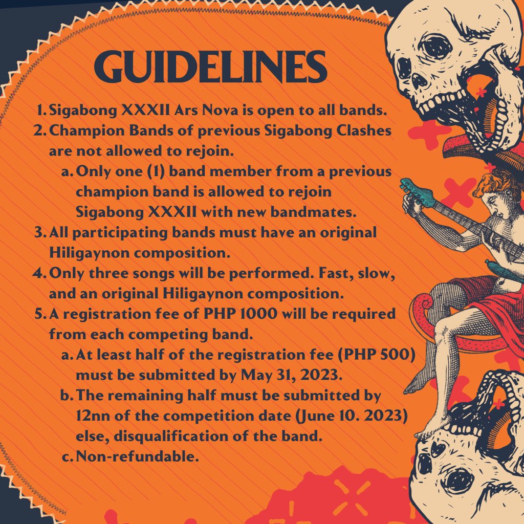 sigabong's tweet photo. It's time to gather your bandmates and get ready for Sigabong XXXII! 🎤🎵

To all interested bands, here are the guidelines for Sigabong XXXII. Head on over to the registration link to secure your spot in this year's clash.
https://t.co/15m5tRufdI

#SIGABONGXXXII https://t.co/IUNw9VPitd