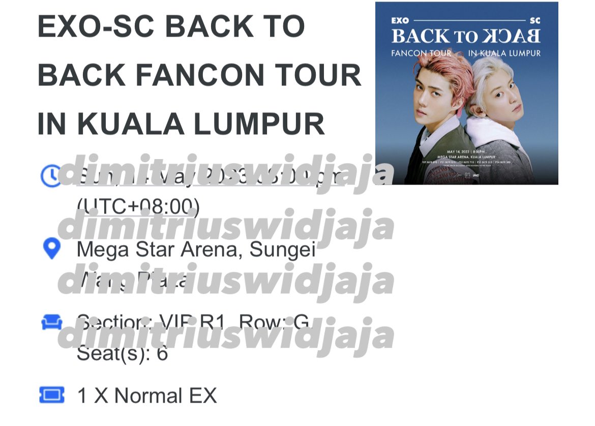 dimitriuswdjaja's tweet photo. [WTS] EXO-SC BACK TO BACK FANCON IN KL
Section: R1
Row: G
Seat: 6
Price: RM912 (normal price)

DM if interested!

#EXOSCinKL #EXOSCinMY
#BACKTOBACK_IN_KL https://t.co/SfCdlYSANj