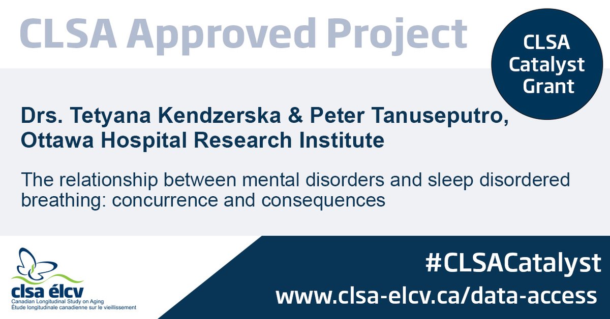 Canadian Longitudinal Study on Aging (CLSA) (@clsa_elcv) on Twitter photo Catalyst Grant⭐: Dr. Tetyana Kendzerska & Dr. Peter Tanuseputro <a href="/PTanuseputro/">Peter Tanuseputro</a>, Ottawa Hospital Research Institute <a href="/OttawaHospital/">The Ottawa Hospital</a>
📝The relationship between mental disorders and sleep-disordered breathing: concurrence and consequences
🔗: ow.ly/zHtS50NRTX0
<a href="/CIHR_IRSC/">CIHR</a> Catalyst Grant⭐: Dr. Tetyana Kendzerska & Dr. Peter Tanuseputro <a href="/PTanuseputro/">Peter Tanuseputro</a>, Ottawa Hospital Research Institute <a href="/OttawaHospital/">The Ottawa Hospital</a>
📝The relationship between mental disorders and sleep-disordered breathing: concurrence and consequences
🔗: ow.ly/zHtS50NRTX0
<a href="/CIHR_IRSC/">CIHR</a>