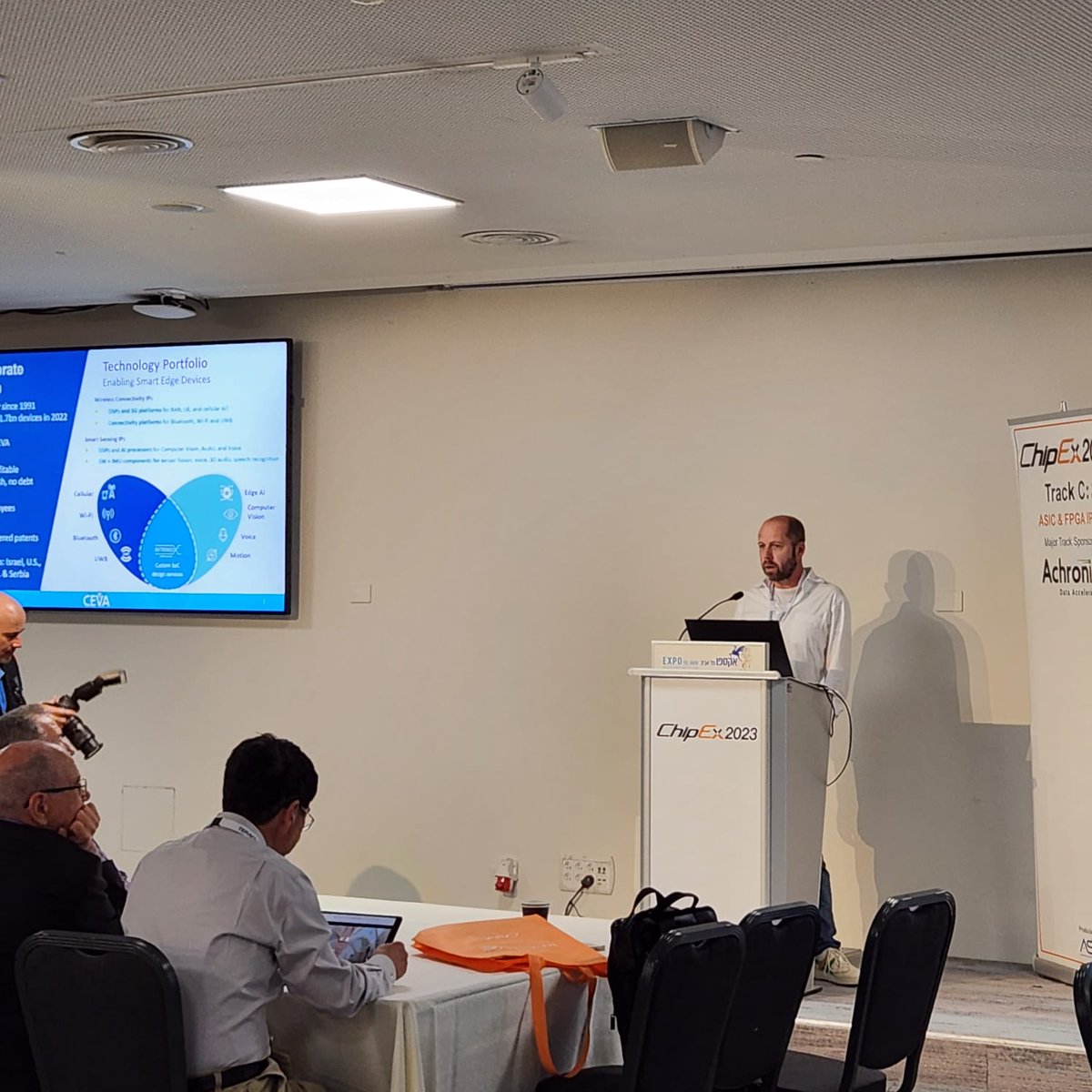 CEVA_IP's tweet photo. We were delighted to attend #ChipEx today and have the opportunity to meet our Israeli customers! It was a pleasure to share our industry-leading expertise, and we were proud to have two of our professionals deliver insightful lectures. For future events> https://t.co/MtUp8ndkSO https://t.co/Gbzul3zR7R