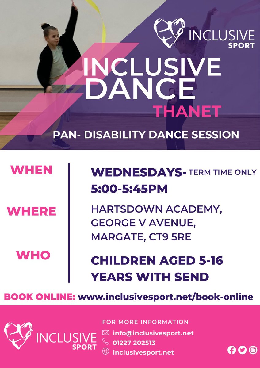 InclusliveSport's tweet photo. Calling all incredible kids! Join our inclusive &amp; child-led dance session, designed to be SEN-friendly. Let your child's creativity shine as they dance to their own beat in a supportive environment. Sign up today and let the magic begin!

 #InclusiveDance #SENfriendly #Thanet https://t.co/izkplCaJPL