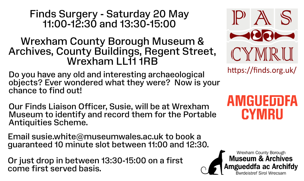 Finds Day in Wrexham this coming Saturday - come and say hello.  #RecordYourFinds #ResponsibleDetecting @findsorguk @wrexhammuseums @WrexhamHistory