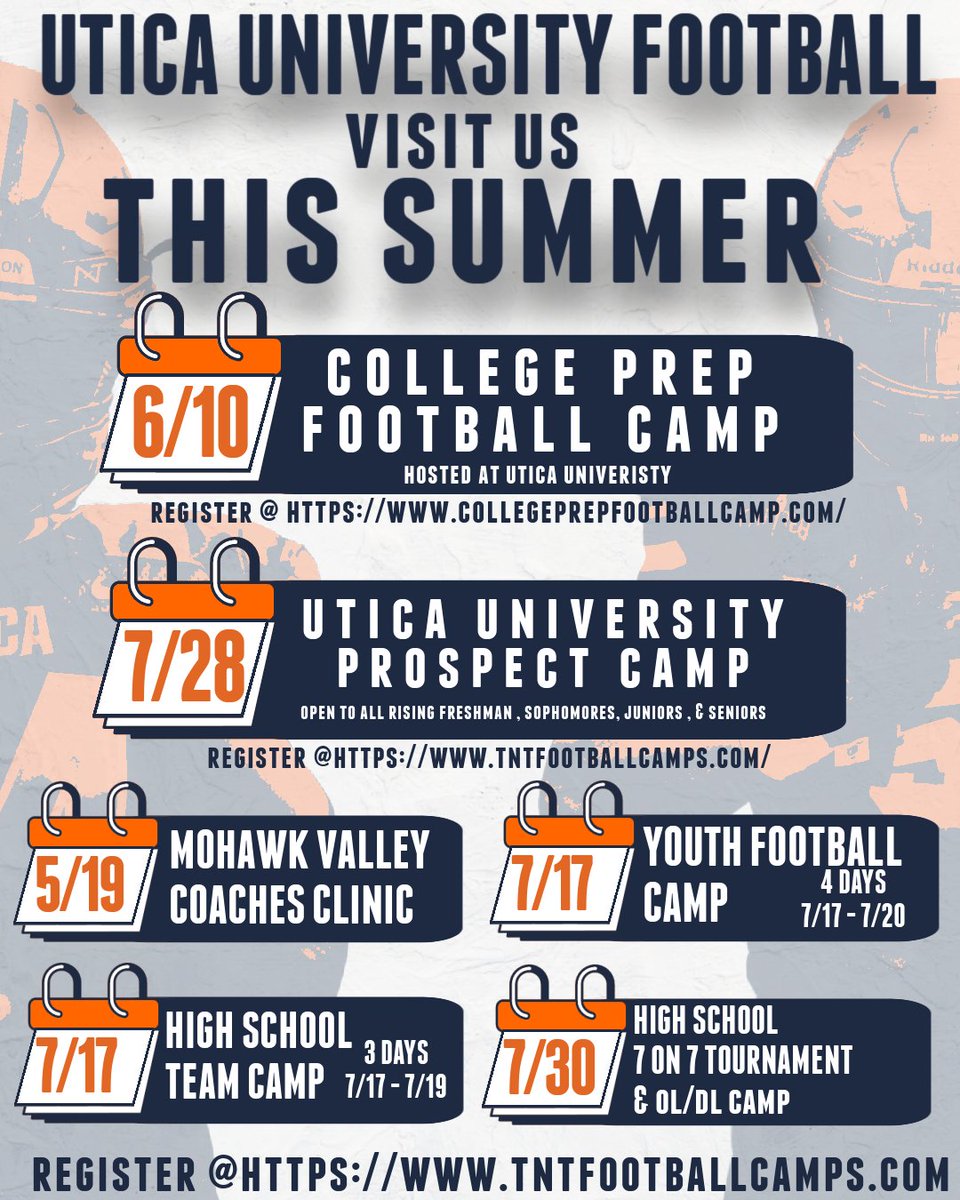 Official Camp Schedule is Live.

Excited to host all these events, even more excited to have a ton of people in attendance. 

🔗:tntfootballcamps.com