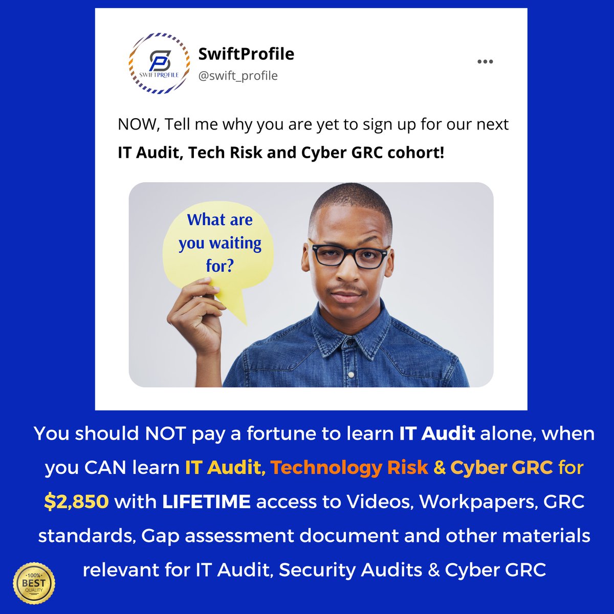 IT Auditors and Cyber GRC professionals are in high demand. In the US, IT Auditors earn well over $100k and come with the flexibility of work anywhere.

#itaudit #itauditor #cybergrc #ıso27001 #securityaudit #techriskbysak #itrisk #grc