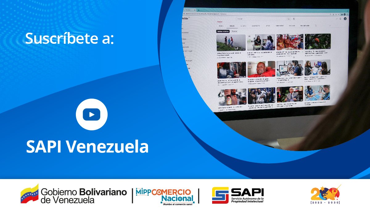 💻 El @mincomnacional te invita a suscribirte a nuestro canal de YouTube donde encontrarás información sobre ®️#Marcas, ⚙️#Patentes, 📚#DerechoDeAutor e 🌱#IGP. 📹YouTube: bit.ly/3bHkVU5 @nicolasmaduro @delcyrodriguezv @luis_villegasr #MaduroMásPueblo