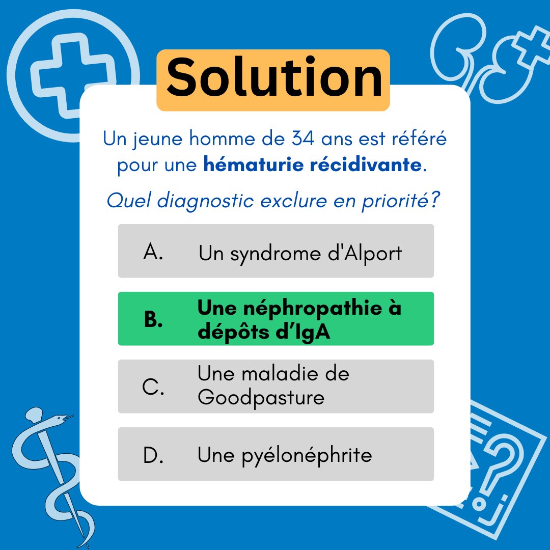 axilioSADM's tweet photo. ⁉️Comme promis, voici la réponse au quiz de la semaine passée. 

Certains ont répondu "une pyélonéphrite", car la question spécifiait "en priorité".  
Les récidives, et le patient (un jeune homme) rendent la pyélonéphrite moins probable, mais une réponse bien justifiée se défend. https://t.co/4bkl5ipCjj