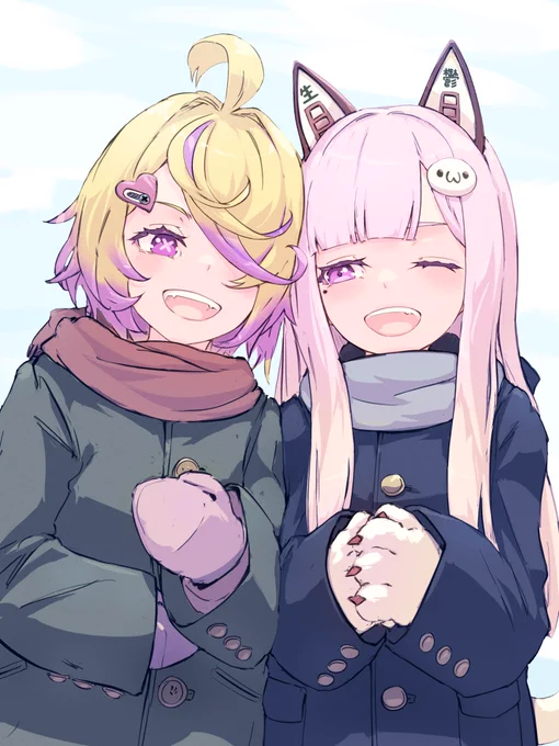 違う冬のぼくら配信ありがとうございました 長時間コラボで親密度MAXの2人の絵です #ぐさぐさぁーと #おなま絵