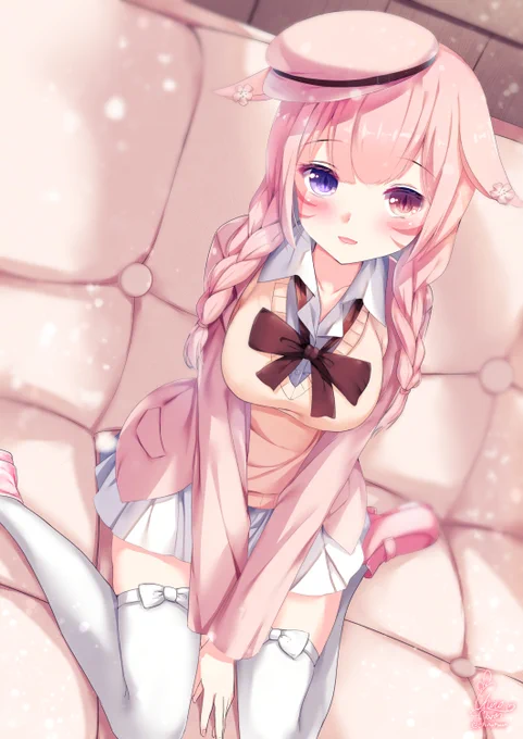 ピンクJKミコッテちゃん #FF14イラスト