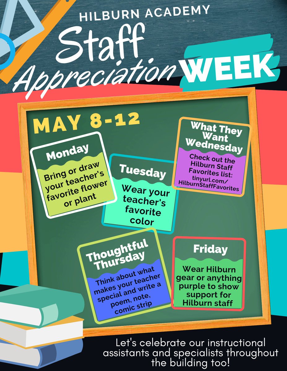 It's Staff Appreciation Week! Here are the ways we are celebrating and honoring our hardworking Hilburn staff!
<a href="/HilburnAcademy/">Hilburn Academy PreK-8</a>