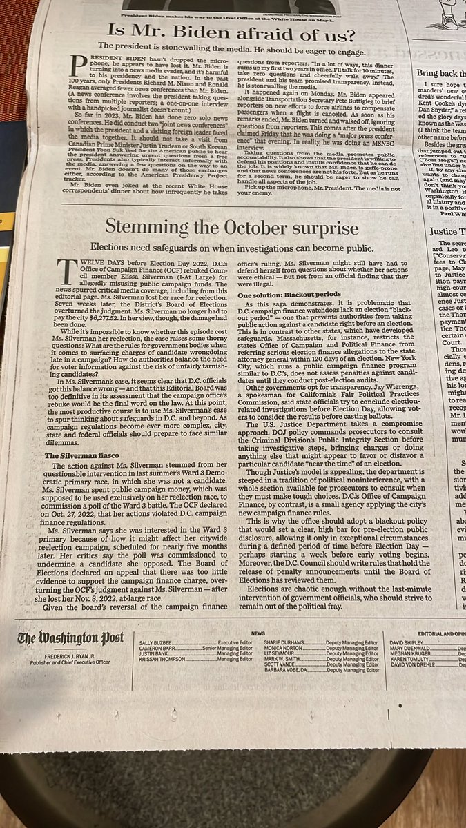 tweetelissa's tweet photo. Seeing this in print on editorial page this morning. I’m grateful Editor David Shipley, @strombergsteve, &amp; @ktumulty determined both @DCOCF15 &amp; the Editorial Board got it wrong, impacting &amp; interfering in the election. I hope @councilofdc takes action. Dark money a big factor too https://t.co/a0onvQJVoO