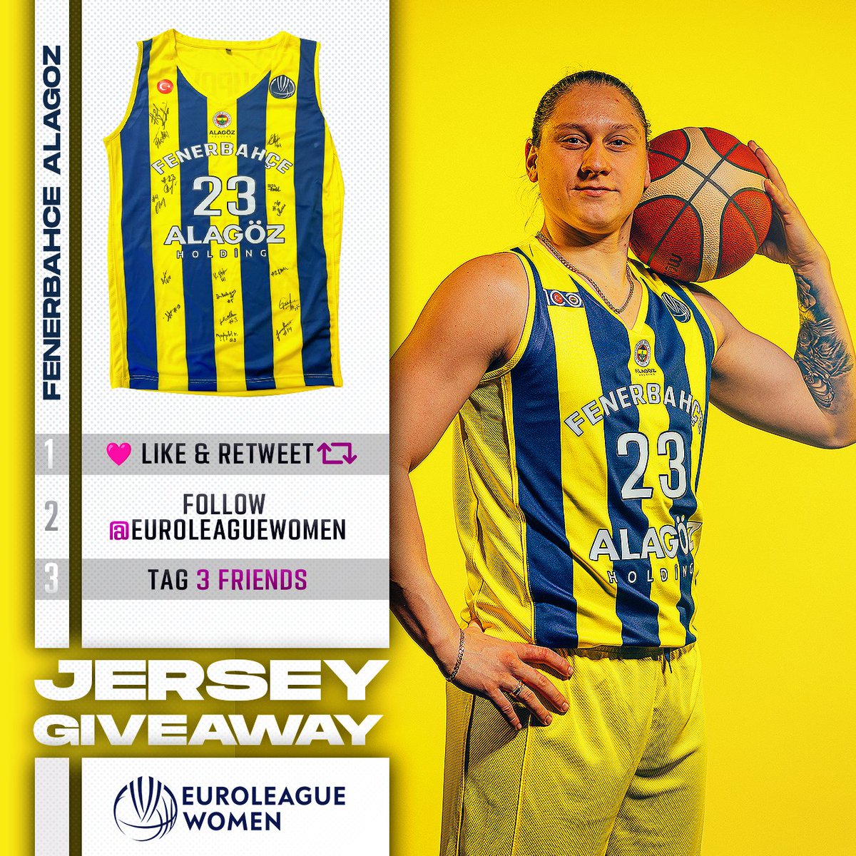 🎁  Giveaway alert 🎁

3️⃣ easy steps for a chance to win Alina Iagupova's <a href="/fbkadinbasket/">Fenerbahçe Opet</a> jersey signed by the whole #EuroLeagueWomen champions team! 💙💛