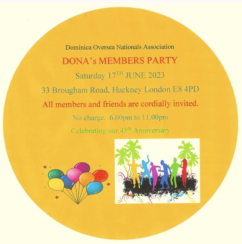 45th Anniversary Party for members and friends of the Dominica Overseas Nationals Association (DONA) - Saturday, 17 June 2023.