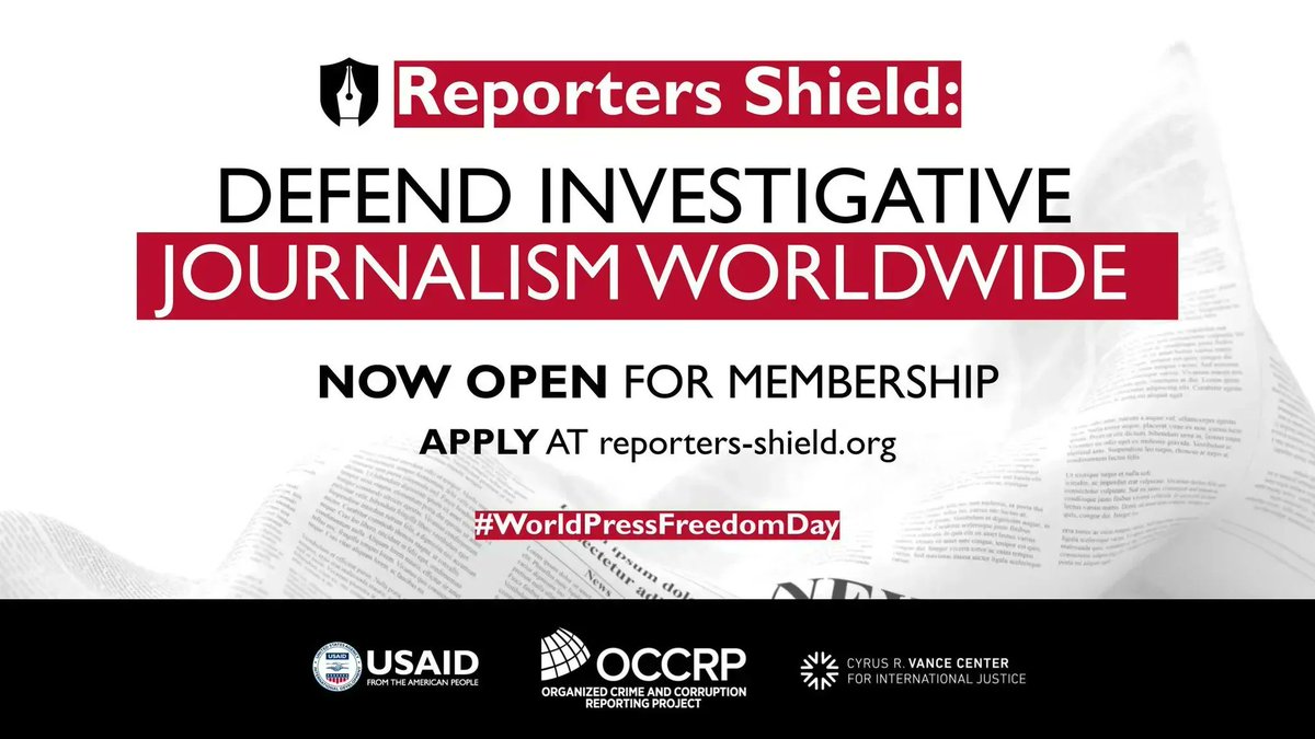 gijnAfrique's tweet photo. Appel à candidatures du #ReportersShield !

C'est un programme de soutien juridique &amp; un fonds de défense de l'@USAID, @VanceCenter &amp; @OCCRP pour protéger le journalisme d'investigation contre les poursuites visant à les réduire au silence. 

+ d'infos➡️https://t.co/7fdfuYOWeX https://t.co/CfM69UOix7