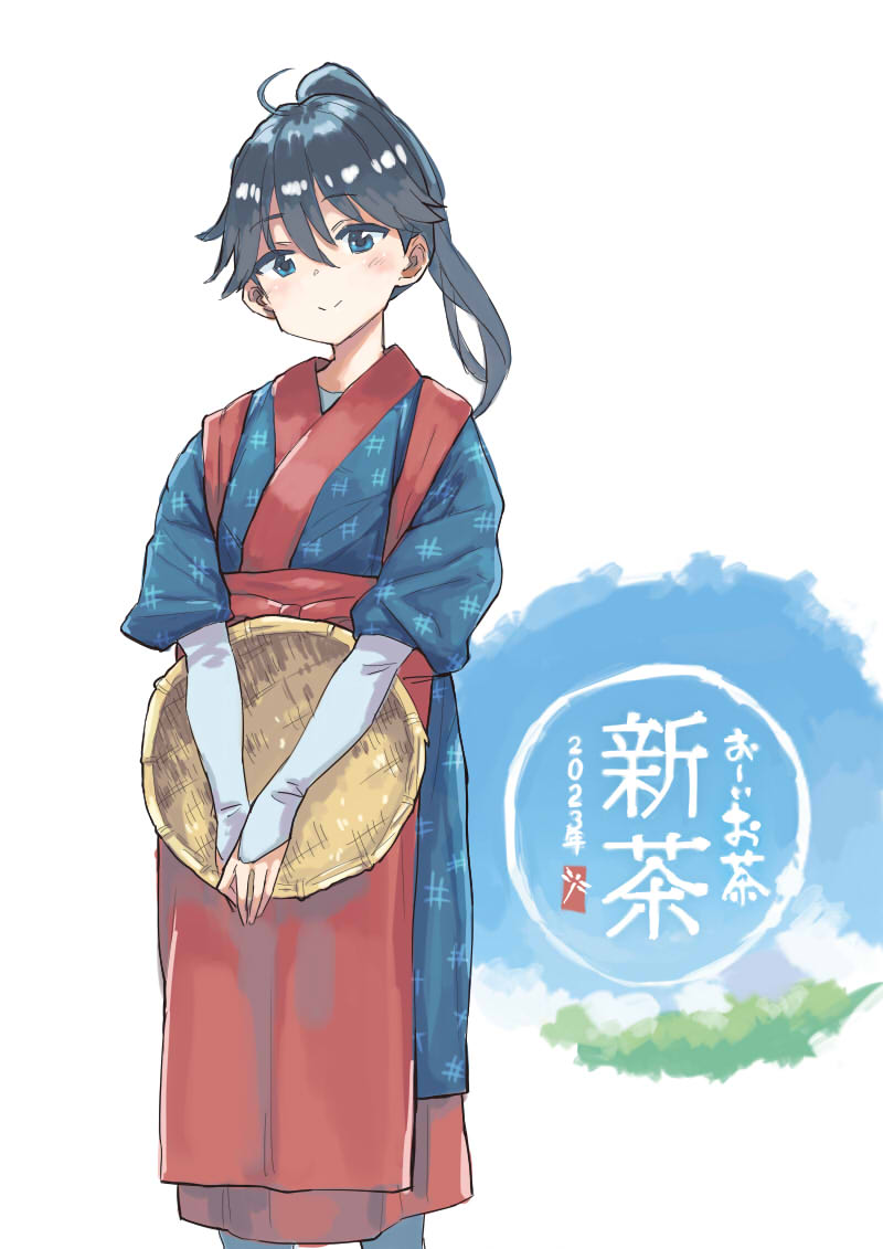 houshou (kancolle) 1girl solo japanese clothes ponytail kimono tasuki smile  illustration images