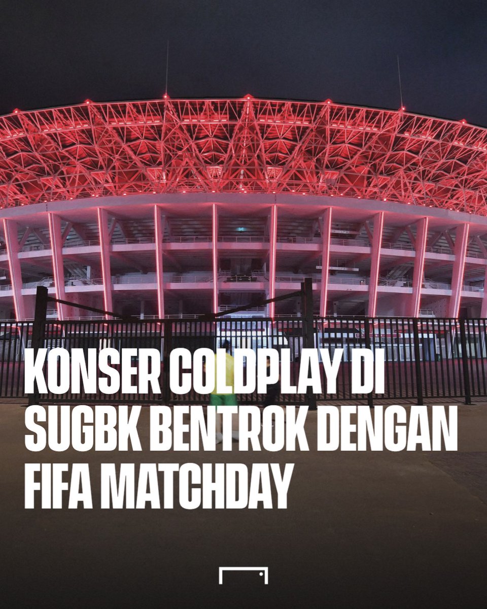 Konser Coldplay: 15 November 

FIFA Matchday: 13-21 November 

Timnas #Indonesia harus mencari stadion alternatif jika ingin menggelar laga kandang internasional pada November mendatang 👀