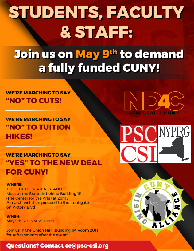 psc_csi's tweet photo. Colleagues, students and friends: we hope to see you TODAY at the College of Staten Island (2pm). It's union week @CUNY!!
#agounardes #PSC_CUNY #RanknFileAction #pscbrooklyn #brooklynpaper @CSInews
#CUNYRising #ruaaup #ruaaup_ptl #RUGradsUnited
#NYPIRG #citizenactionny #SILive https://t.co/9fzQ2RejPG