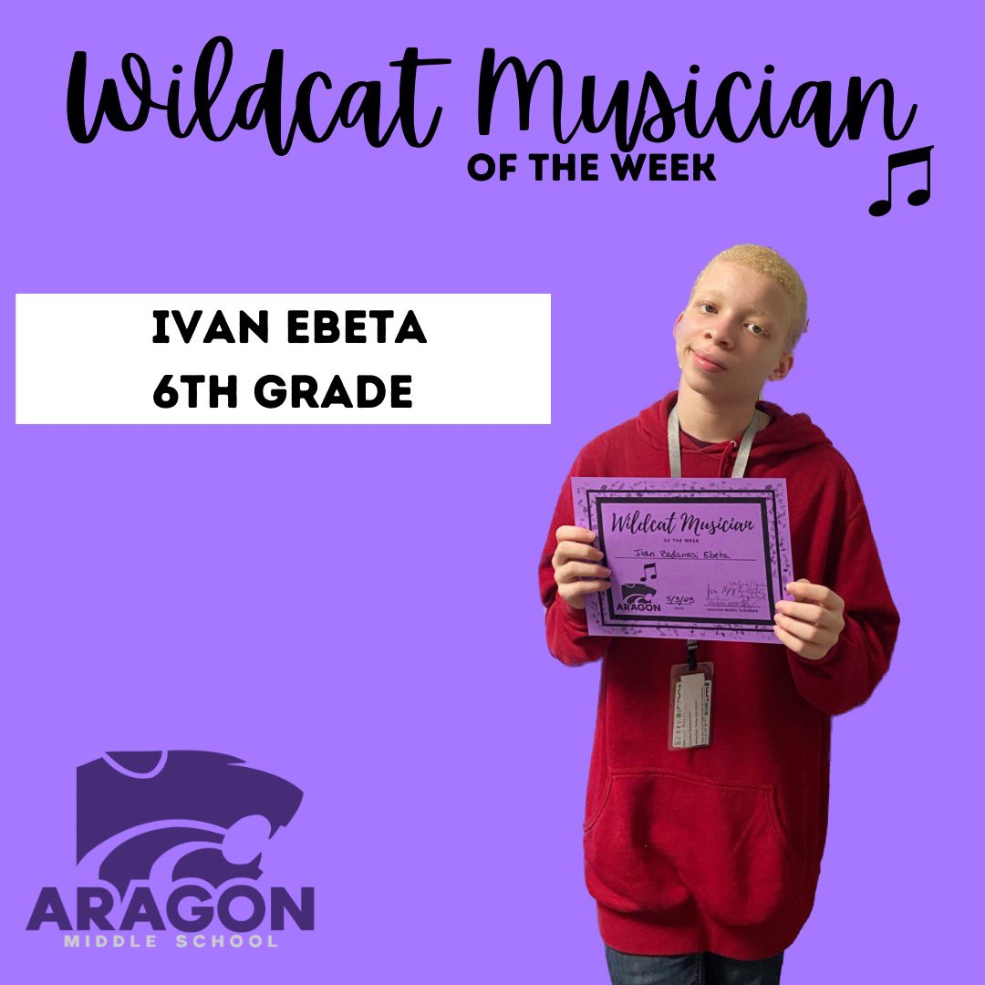 aragonorchestra's tweet photo. Last weeks Wildcat Musician was Ivan! This is Ivan’s first year of playing viola and he is rockin it!😎🥳  #aragonorchestra #wildcatexcellence #viola https://t.co/w4D8kHZbyb