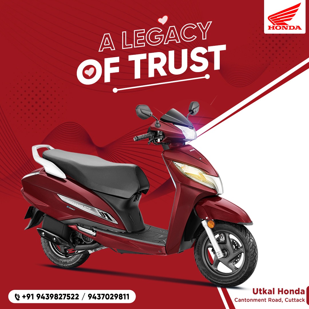 Years of trust, faith and durability, Honda Activa 125. Get yours today. 

Visit Utkal Honda Today! Call Us :- +91 94398 27522 / +91 9437029811Tel:-0671 2304628

#UtkalHonda #UtkalHondaCuttack #HondaActiva #ScooterBoleTohActiva #ActivaHSmart #Hsmart #HondaScooter #HondaTwoWheeler