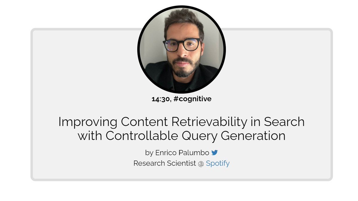 _CloudConf_'s tweet photo. The sixth guest of #cloudconf2023 is @enricopalumbo91 ๐ฅ, Research Scientist at @Spotify.
This speech will cover improving the recoverability of content in search with the generation of controllable queries.
#cloudconf #cognitive #Spotify https://t.co/6OLlerZDiB