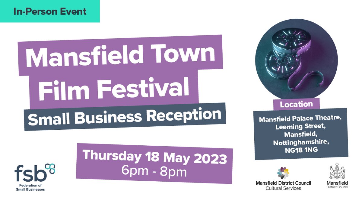 jaythefilmguy's tweet photo. 🎭A GREAT OPPORTUNITY FOR MANSFIELD BUSINESSES TO GET INVOLVED WITH THE FIRST EVER MANSFIELD TOWN FILM FESTIVAL!

Join us Thursday May 18th 6PM-8PM at Mansfield Palace Theatre for this FREE business reception, hosted by our partners at the FSB.

Sign Up - https://t.co/p27a3Bau3N https://t.co/6aNV5oQu7I