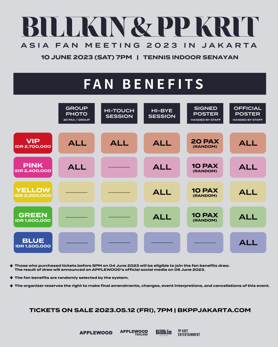 applewood_kr's tweet image. BILLKIN &amp;amp; PP KRIT Asia Fan Meeting 2023 in JAKARTA🌟

📅 10 June 2023 (Sat)
⏰ 7:00PM
📍 Tennis Indoor Senayan
🎫 Tickets on sale : 12 May 2023 (Fri), 7PM
🔗 bkppjakarta.com

#APPLEWOOD #UMG #Bbillkin #PPKritt #BKPP_AsiaFanMeeting2023 #BKPPinJKT