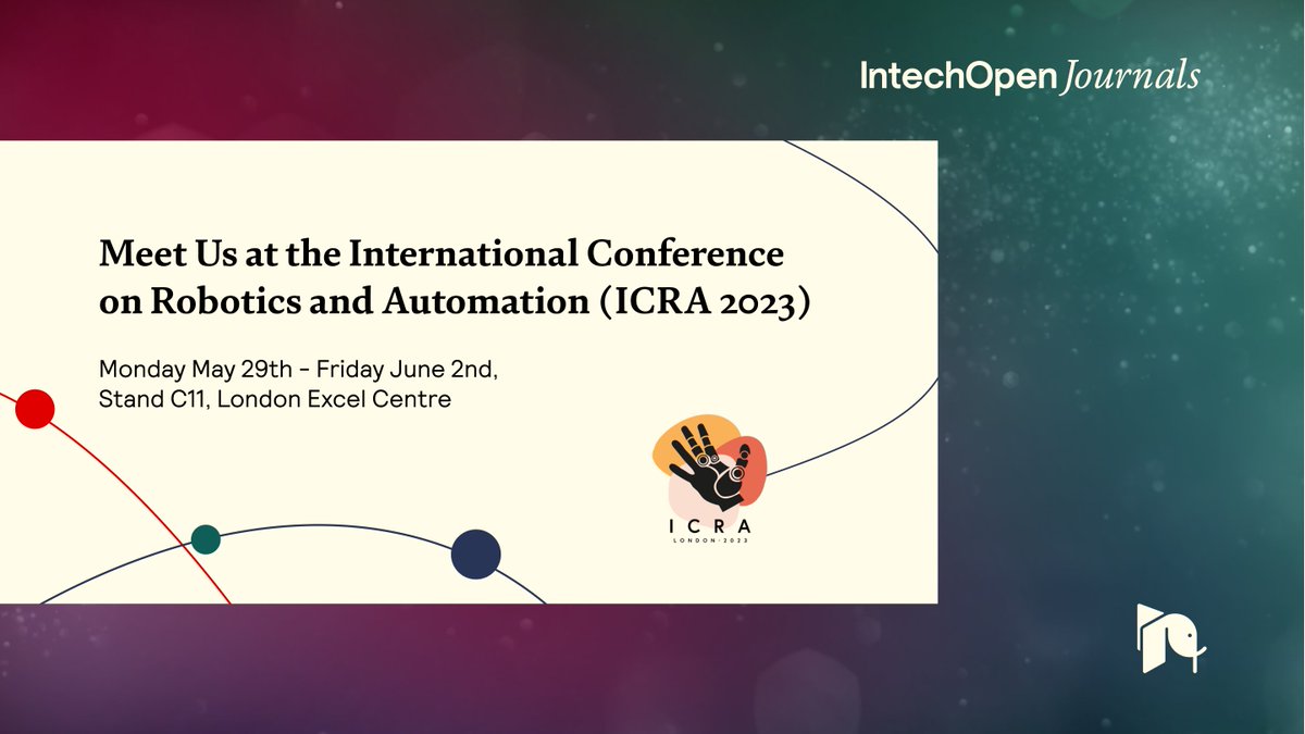 The #IntechOpen Journals Team is delighted to be attending the prestigious International Conference on Robotics and Automation #ICRA2023 later this month. Meet us at stand C11, discover our journals in robotics and technology &amp; learn about open science. bit.ly/3M9ZEFu
