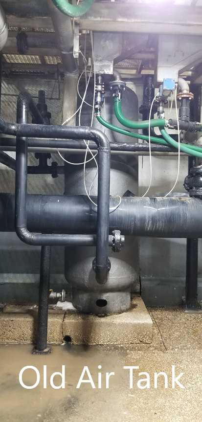 RasMech's tweet photo. Throwing it back to a challenging project replacing an air tank that was surrounded by mechanical pipes and structural supports. By reworking the piping and structural supports, we were able to remove and install the air tank in one day. #problemsolvers #airtank #mechanical https://t.co/wOFjmp4FaQ