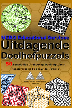 Een E-boek met 50 grote print eenvoudige 10 x 10 x 10 driehoekige doolhofpuzzels, en met hun oplossingen. Bij elk doolhof is aangegeven waar de ingang en waar de uitgang is. Slechts  3,45. Als nieuwe klant 10% korting met code 2023Bedankt10%. sudoku-variations.com/product/dpbnl0…