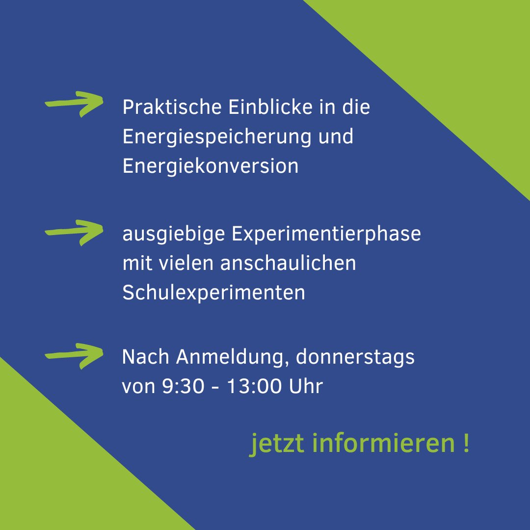 Das Energielabor bietet für SuS (Klassenstufe 11 und 12, max. 24 SuS) Experimente in die Themenfelder Energiespeicherung und Energiekonversion.
Termin: nach Anmeldung donnerstags, 9:30 - 13:00 Uhr
Weitere Infos und Anmeldung:
ph-freiburg.de/chemie/energie…
Foto: PH Freiburg
#twlz #edubw