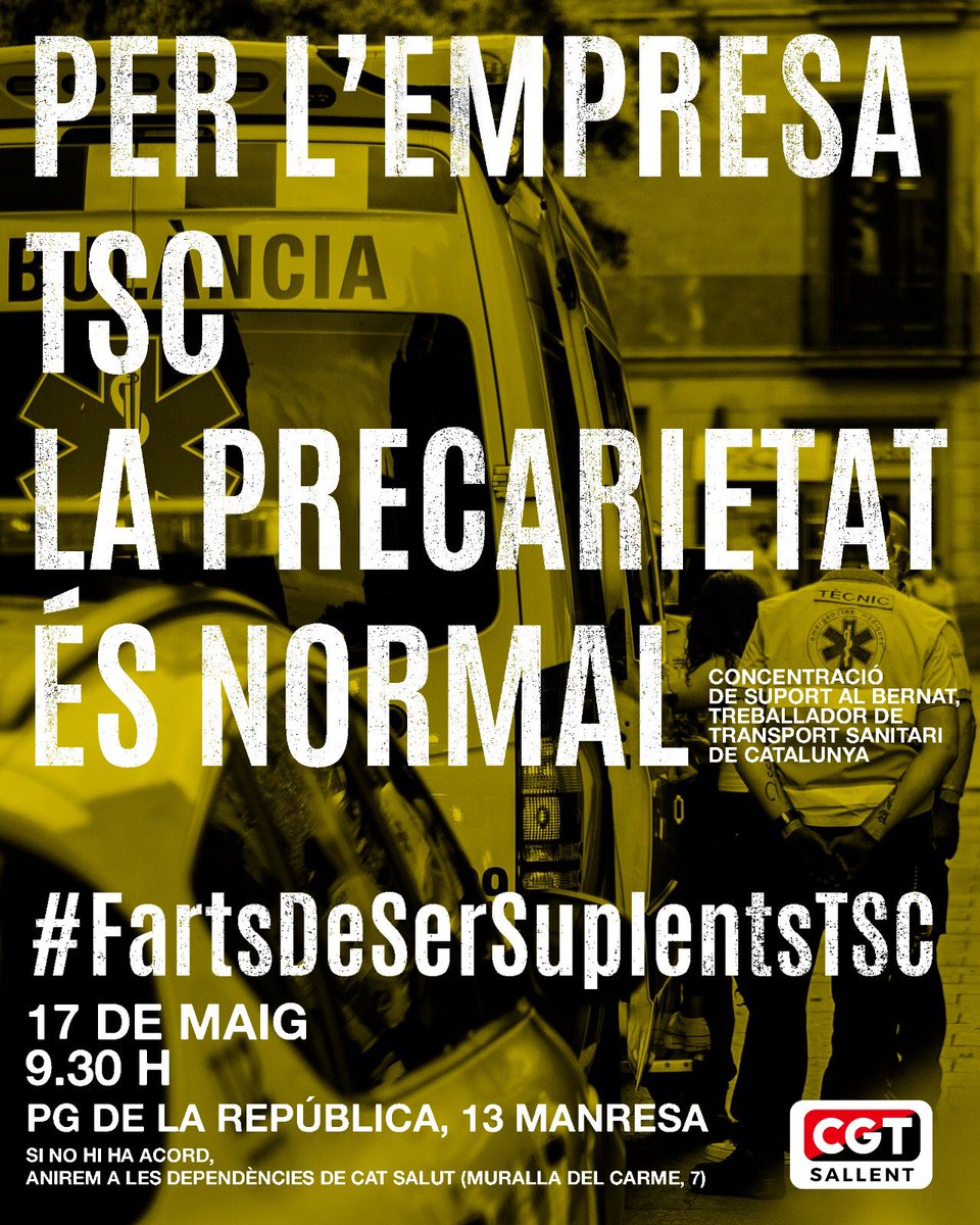 El Bernat, va començar a treballar a TSC el 2014. Després d’anys de contractes de pràctiques, temporals i fraudolents,  i cansat d’aquesta inestabilitat i precarietat, ha denunciat l’empresa per tal de reclamar legalment el què li correspon i estabilitzar la seva situació laboral