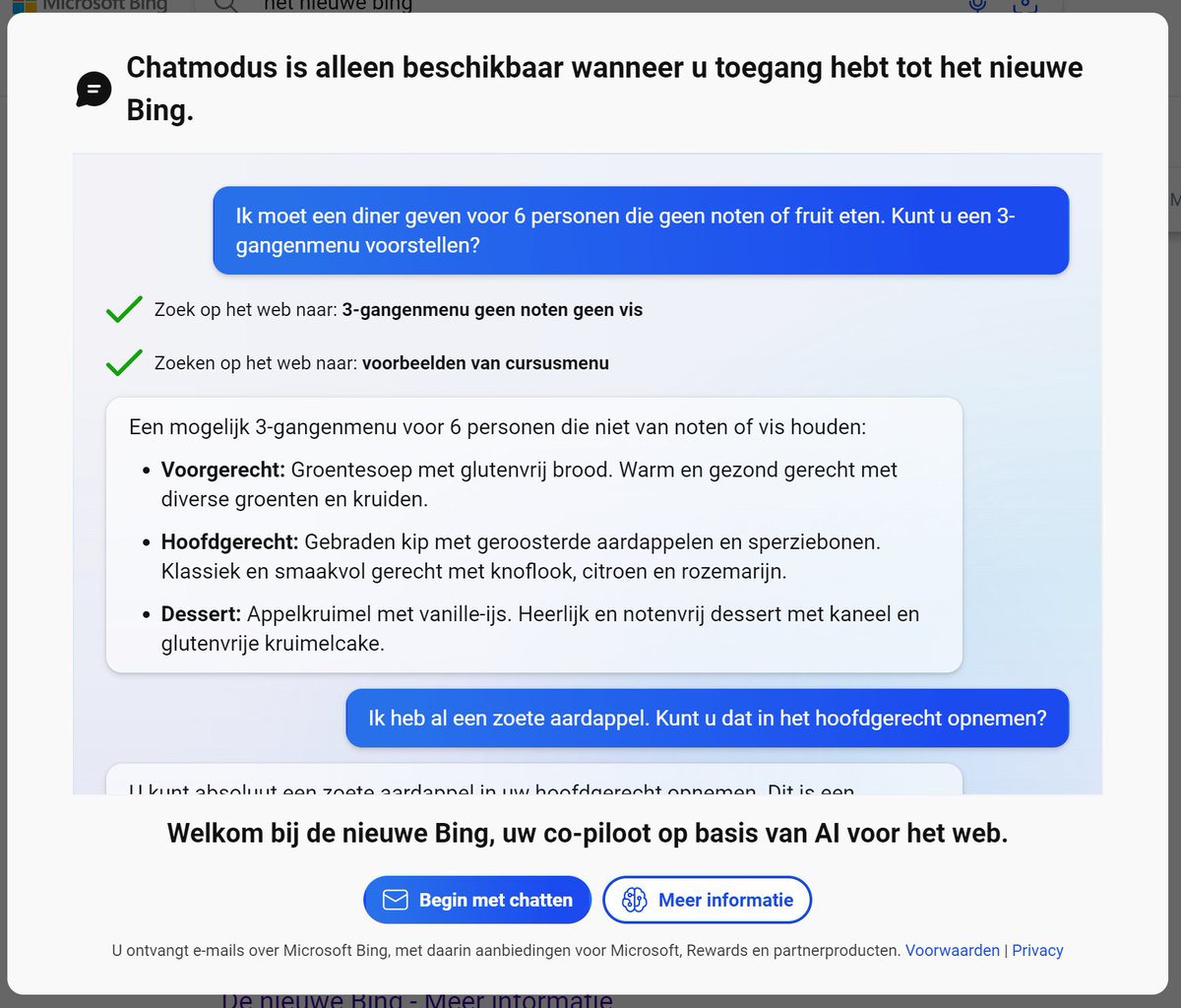 HRBlendLearn's tweet photo. Waarom krijg ik steeds dit scherm als ik Bing AI wil gebruiken? Ik ben gewoon ingelogd in de Microsoft Edge browser. Moet ik nog iets speciaals doen?
#bing #bingai #hetnieuwebing #dtv https://t.co/NwNRq3zDpx