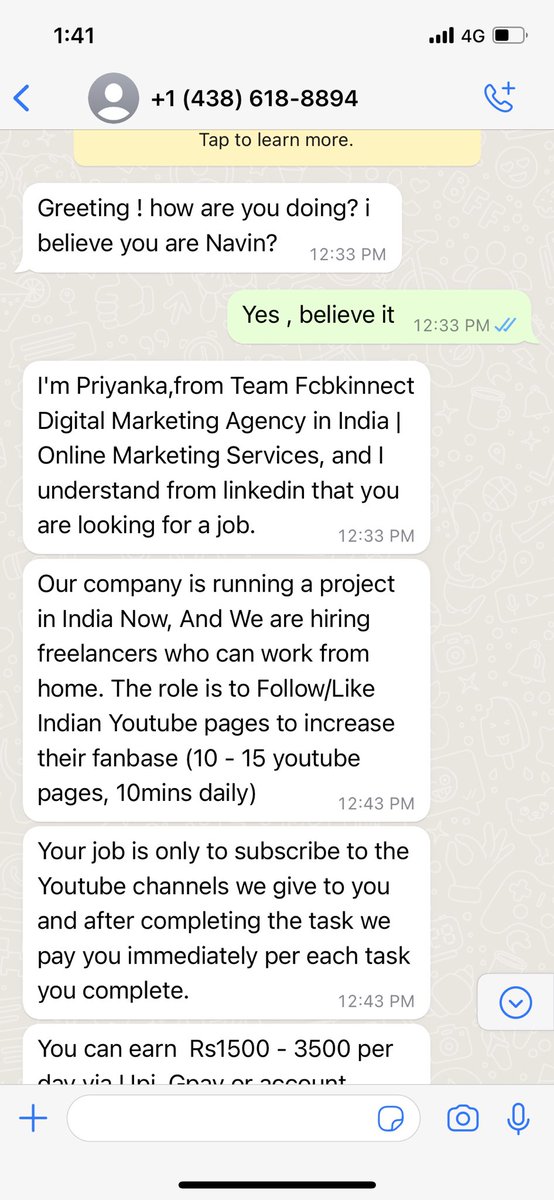 Navinchaudhary_'s tweet photo. I got too .
#ScammersAlert #WhatsApp https://t.co/R83TMm4XgM