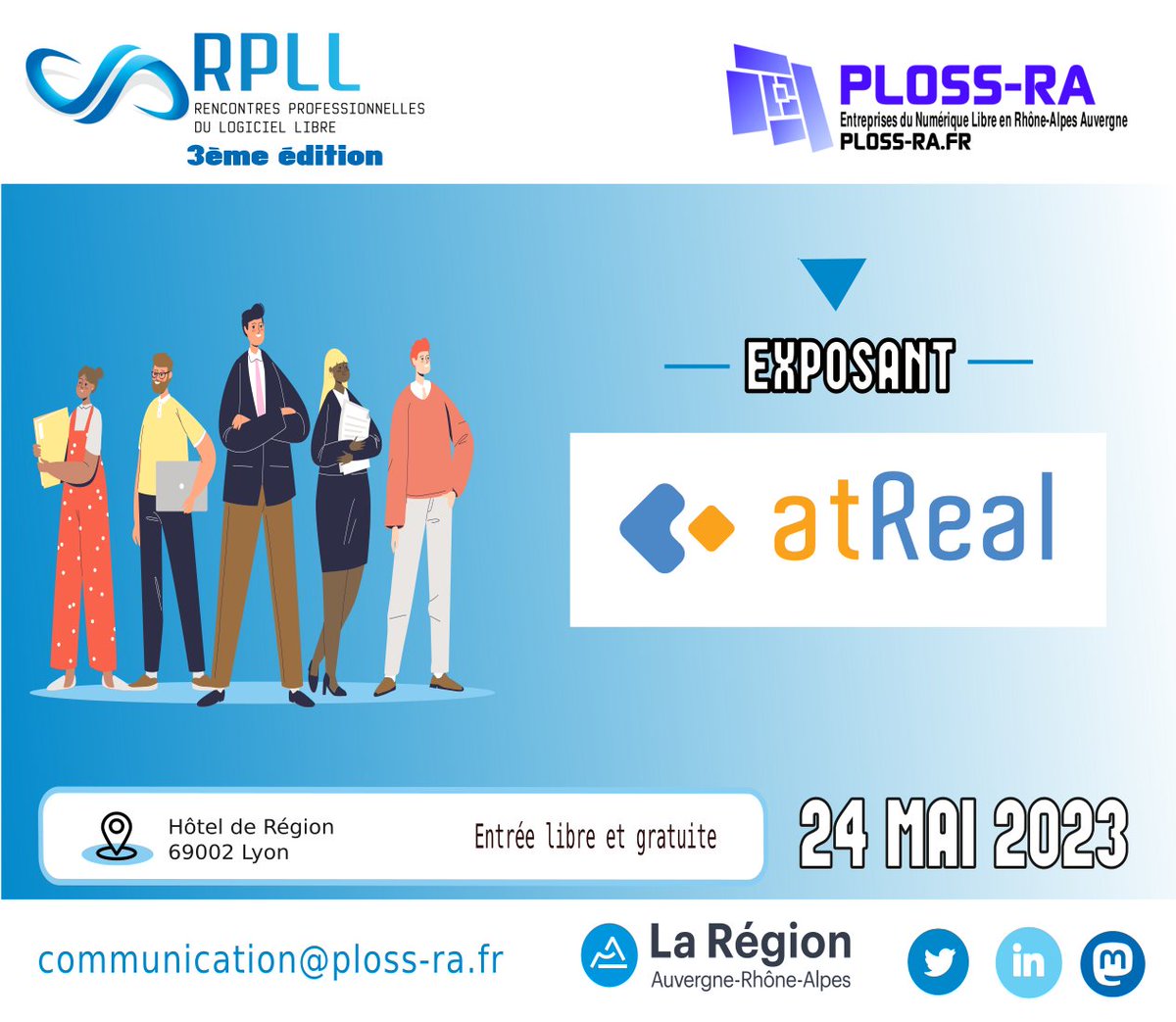 En tant qu'exposant, <a href="/atreal/">atReal</a>  sera présent aux RPLL 2023 ce 24 Mai à l’hôtel de Région de Lyon.  Éditeur de solution full web dédiées aux métiers des collectivités  territoriales et à leurs enjeux de dématérialisation.
Inscrivez-vous lnkd.in/d8FnyQRg

#ExposantRPPLL2023