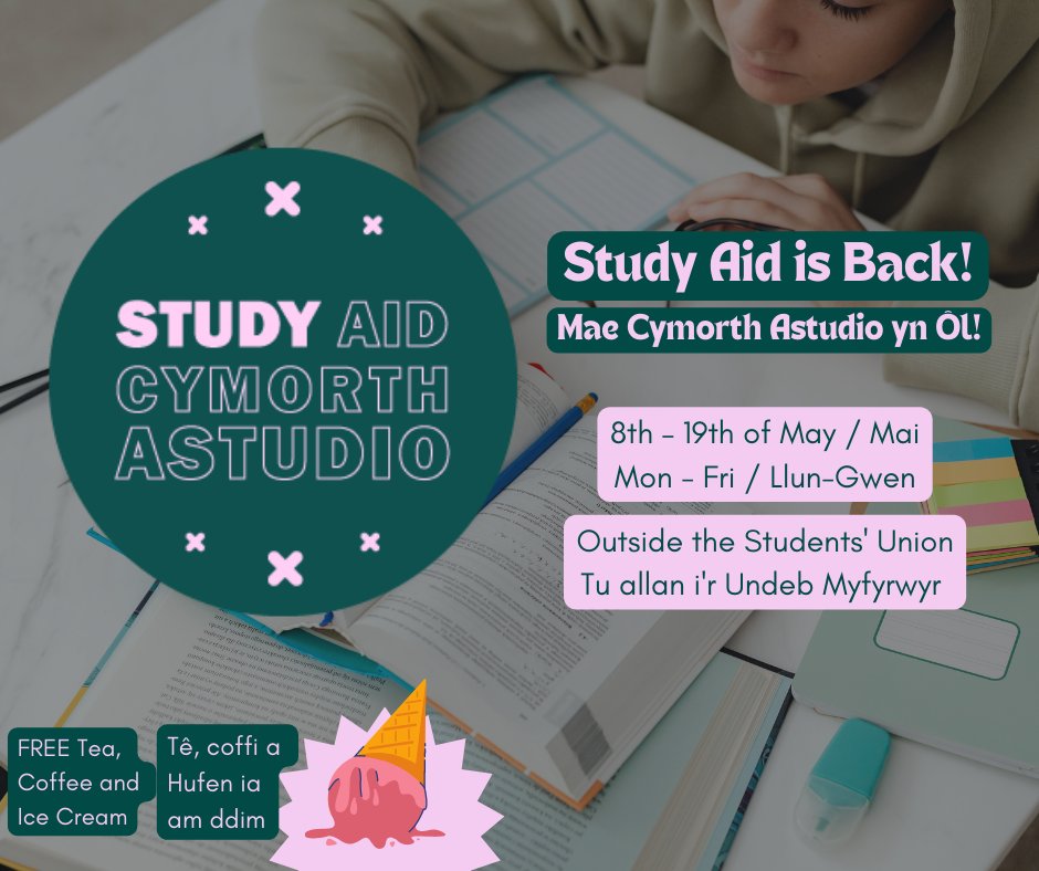 Bangorstudents's tweet photo. In need of a little break from studying? Pop to the SU on weekdays from the until the 19th of May for  tea, coffee, and ice cream.

Angen seibiant bach o astudio? Galwch draw i'r UM yn ystod yr wythnos o'r 19eg o Fai i gael te, coffi a hufen iâ. https://t.co/URRYYfLzSV