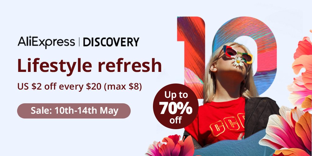 🔥ON SALE🔥AliExpress Discovery  
🎉Sale time: 10th - 14th May  With the AliExpress Discovery Sale starting 10th of every month, you can enjoy up to 70% off on select items, plus a $2 discount for every $20 spent (up to $8 maximum). 
🔍Discover now: aliexpress.com/gcp/300000566/…