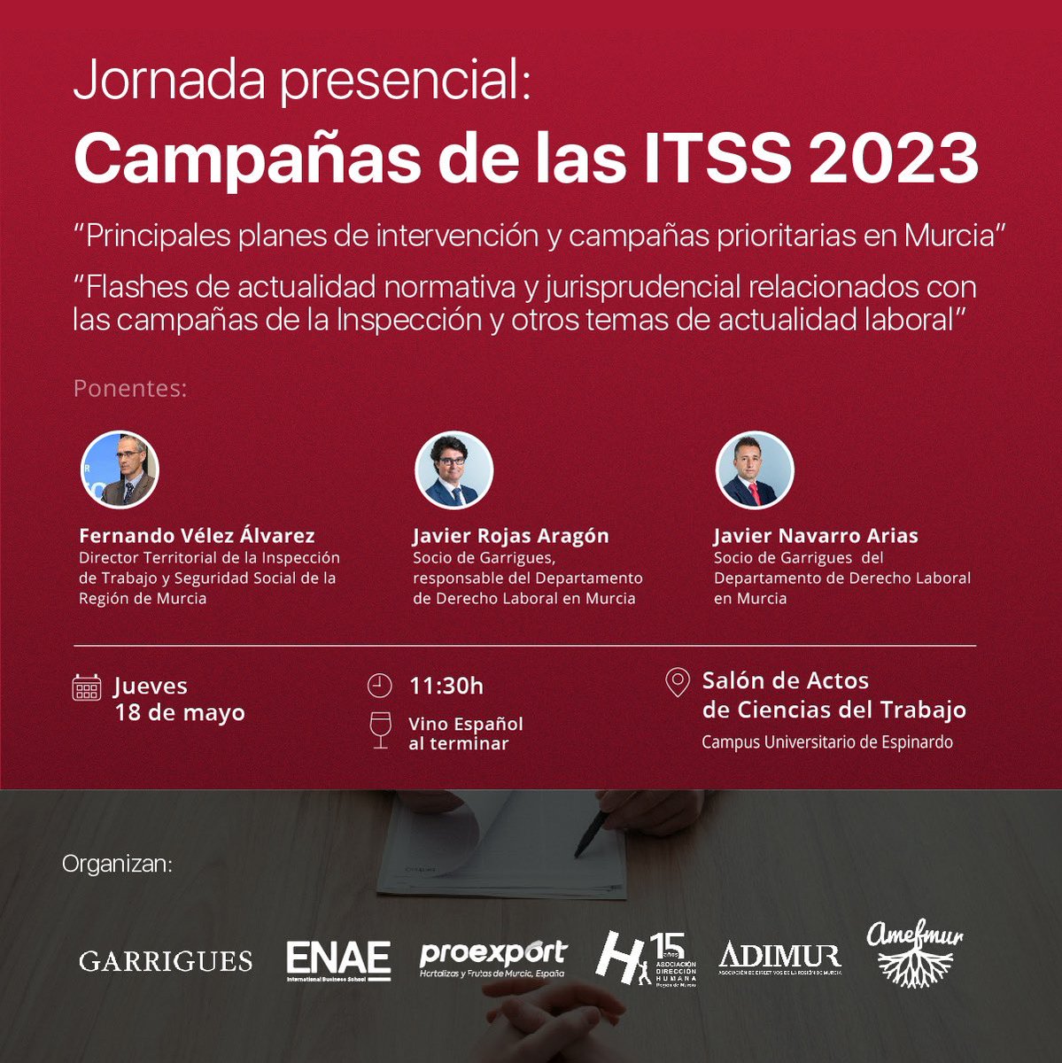 Dirección Humana (@direccionh) on Twitter photo #JornadaDH 📌 El jueves 18/5 analizamos las campañas ITSS 2023 + la actualidad normativa laboral y jurisprudencial
📣 #CátedraDH con la Inspección de Trabajo y <a href="/garrigues_es/">Garrigues</a>
🗓 18 de mayo
⏰ 11:30h
📍 Facultad <a href="/um_facultadcctt/">CienciasdelTrabajoUM</a>
🔴 INSCRIPCIONES: secretaria@direccionhumana.es #JornadaDH 📌 El jueves 18/5 analizamos las campañas ITSS 2023 + la actualidad normativa laboral y jurisprudencial
📣 #CátedraDH con la Inspección de Trabajo y <a href="/garrigues_es/">Garrigues</a>
🗓 18 de mayo
⏰ 11:30h
📍 Facultad <a href="/um_facultadcctt/">CienciasdelTrabajoUM</a>
🔴 INSCRIPCIONES: secretaria@direccionhumana.es