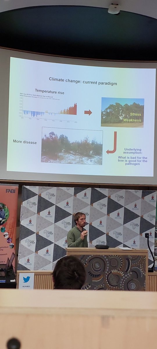 Fabiteam1's tweet photo. One of our guest speakers, @JonsOliva1, from the University of Lleida, Spain presenting "Forest health in a changing world" #CPHB23 @UPnasagric @InnovAfricaUP https://t.co/0OLEeJBZ0W