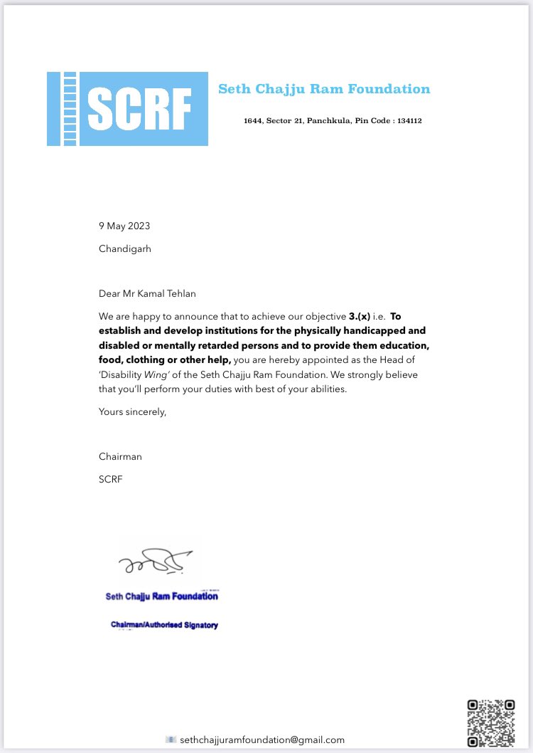 SCRFoundation's tweet photo. We’re happy to announce that Mr Kamal Tehlan is appointed as the Head of ‘Disability Wing’ of SCRF.
@KamalSTehlan https://t.co/heHq0VmIxp