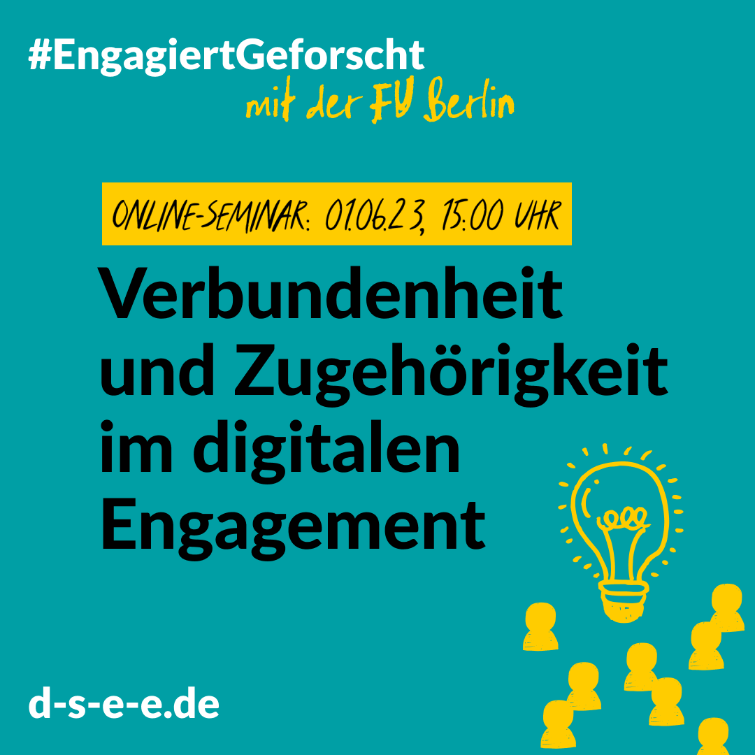 Vivian Schachler (@vivschachler) on Twitter photo Am 01.06.23 diskutieren wir neuste Forschungsergebnisse zur #Verbundenheit und #Zugehörigkeit im #digitalenEngagement. <a href="/jswesche/">Jenny S. Wesche</a>, @HandkeLisa und <a href="/FrederikeHennig/">Frederike Hennig</a> stellen ihr <a href="/D_S_E_E/">Deutsche Stiftung für Engagement und Ehrenamt</a> - gefördertes Projekt & Handlungsempfehlungen vor. Zur Anmeldung ➡️pretix.eu/DSEE/Engagiert… Am 01.06.23 diskutieren wir neuste Forschungsergebnisse zur #Verbundenheit und #Zugehörigkeit im #digitalenEngagement. <a href="/jswesche/">Jenny S. Wesche</a>, @HandkeLisa und <a href="/FrederikeHennig/">Frederike Hennig</a> stellen ihr <a href="/D_S_E_E/">Deutsche Stiftung für Engagement und Ehrenamt</a> - gefördertes Projekt & Handlungsempfehlungen vor. Zur Anmeldung ➡️pretix.eu/DSEE/Engagiert…