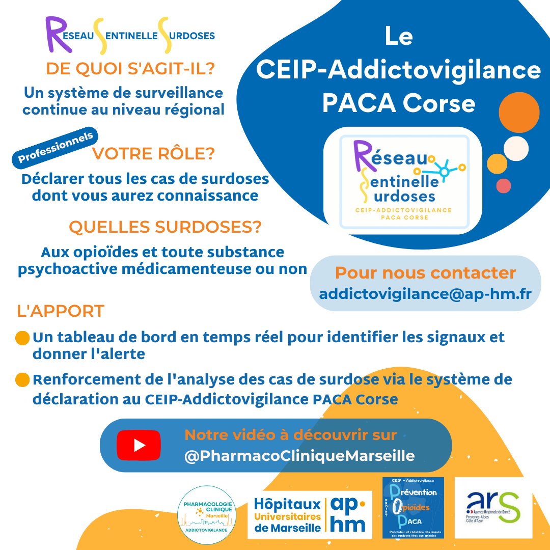 PharmacoClin13's tweet photo. #ProjetPOP #CEIP #Addictovigilance #PACACorse a lancé le #Réseau #Sentinelle #Surdoses : renforcer son système de déclaration des cas de surdose #opioïdes et substances psychoactives.
Vidéo sur YouTube
@micallef_joelle @ARSPaca @aphm_actu
👉https://t.co/rFZS3wY3kh https://t.co/v2naX74bGE
