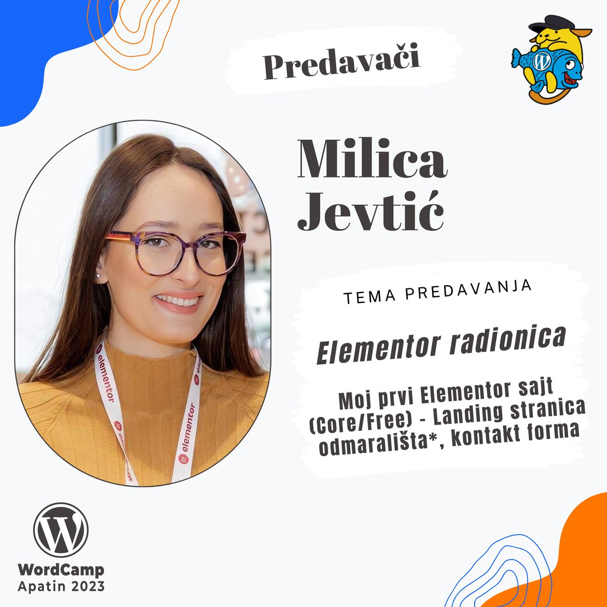 ✅ Milica će voditi prvu od 4 Elementor radionice. Na kraju je i panel. 

✅Saznjate više o Milici i radionicu koju vodi apatin.wordcamp.org/2023/speaker/m…
✅Satnica kampa apatin.wordcamp.org/2023/satnica/
✅Kupite kartu apatin.wordcamp.org/2023/prodaja-k…