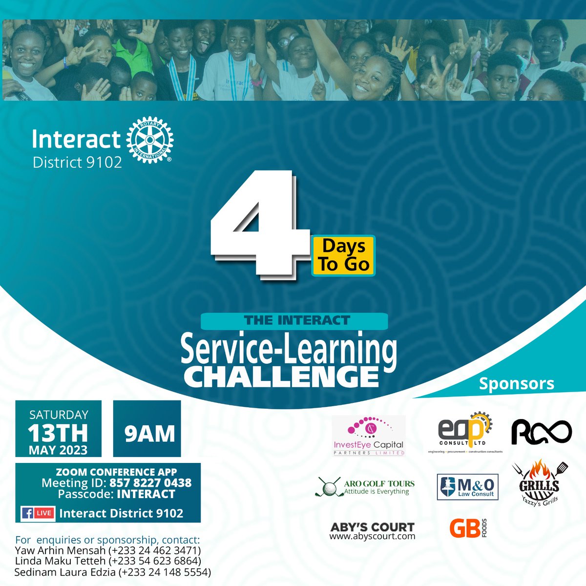 Interact9104's tweet photo. 4 days to the #Interact District 9102 #servicelearning challenge. 3 Interact clubs will win cash prizes to execute their next service project. 

#rotary #rotarydistrict9102 https://t.co/YIDkyXvFgF