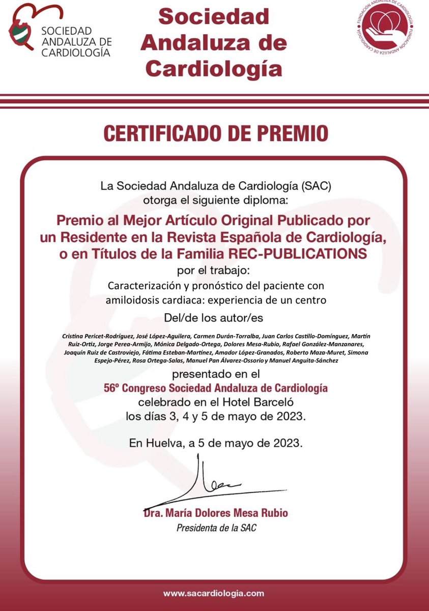 Insuficiencia Cardiaca HURS (@unidadichurs) on Twitter photo Seguimos de enhorabuena en <a href="/Cardio_HURS/">CardioHURS</a> , con un nuevo premio al mejor artículo publicado por un MIR de cardiologia en revistas de la familia REC. Seguimos de enhorabuena en <a href="/Cardio_HURS/">CardioHURS</a> , con un nuevo premio al mejor artículo publicado por un MIR de cardiologia en revistas de la familia REC.
