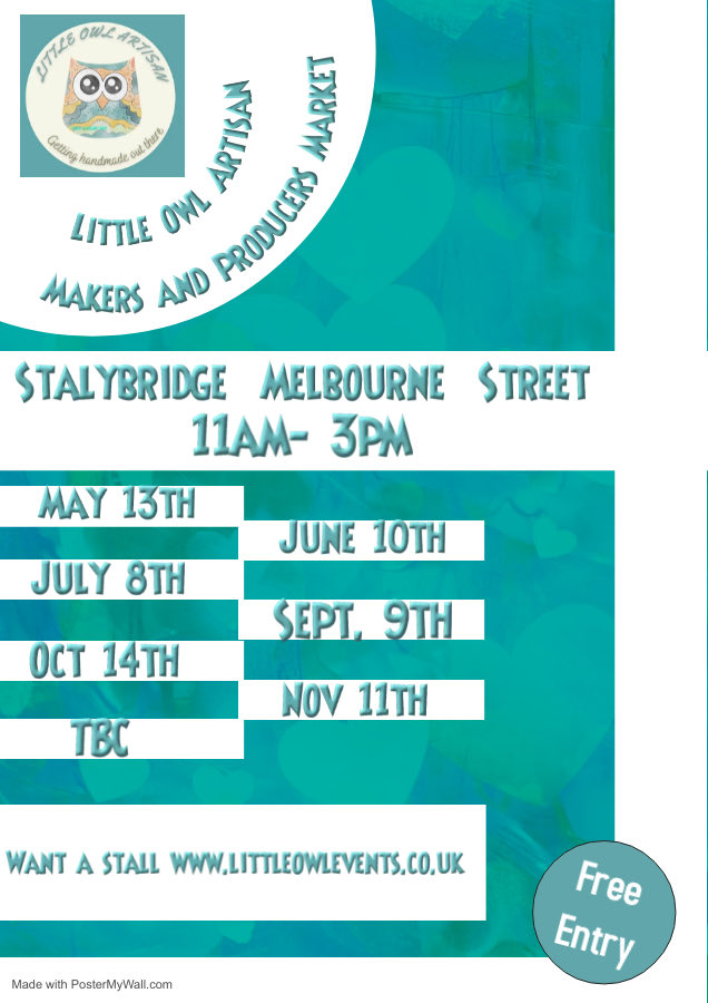 A warm reminder that I will be attending May 13th between 11am and 3pm this Saturday. #stalybridge #craftfair #tameside #whatson #thingstodo