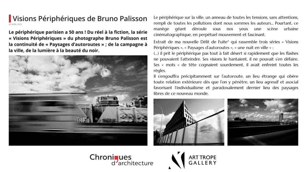 ArtTropeGallery's tweet photo. [ #Presse #BrunoPalisson #ChroniqueDArchitecture ] 📰 📷⚡
•
Un grand merci à Chronique d’Architecture d’avoir mis en valeur le travail photographique de @BrunoPalisson ! 
•
👉 Profil de l’Artiste : https://t.co/xL7hwIQ97j
👉 Lien de l’Article : https://t.co/fHCf8fBwbq
•
#art https://t.co/E9zHm5L037